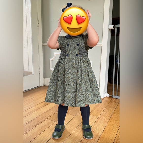 La Coqueta Arcadia Smock Floral Dress, green. EUC 3T - Picture 3 of 7